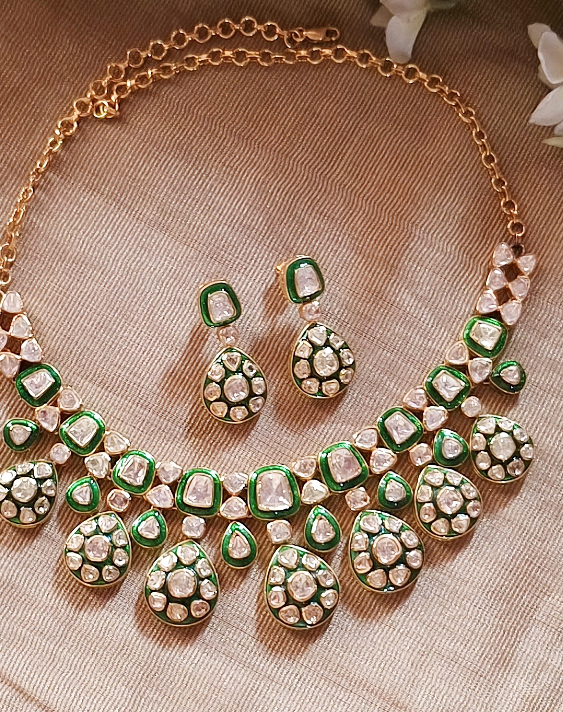 Nayaab Moissanite Necklace with Green Minakari